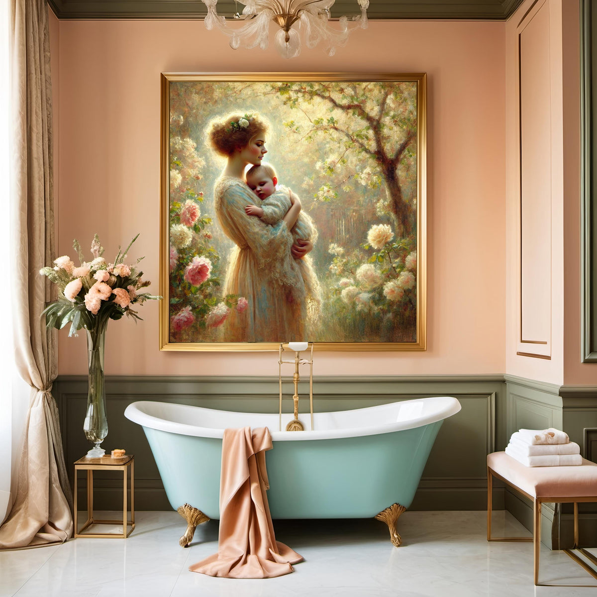 Mother and Child Oil Painting Style Floral Wall Art (Digital Download)