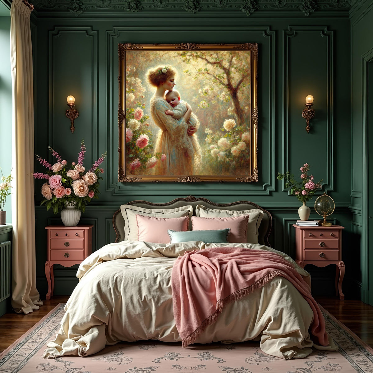 Mother and Child Oil Painting Style Floral Wall Art (Digital Download)