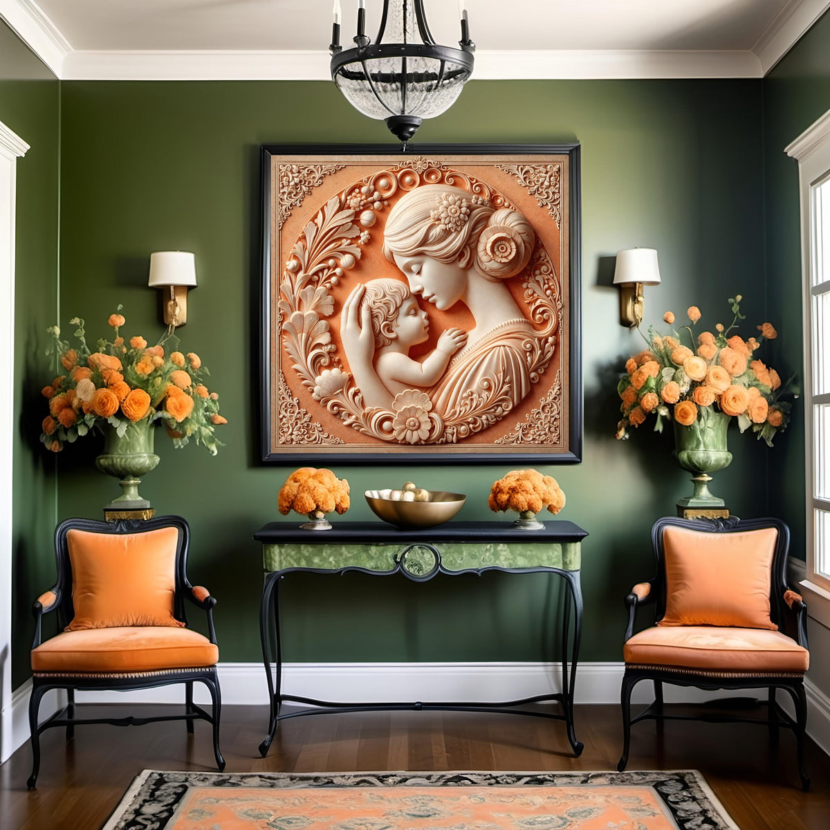 Terracotta Mother and Child Relief Art: Cameo Style, Nursery Decor (Digital Art)