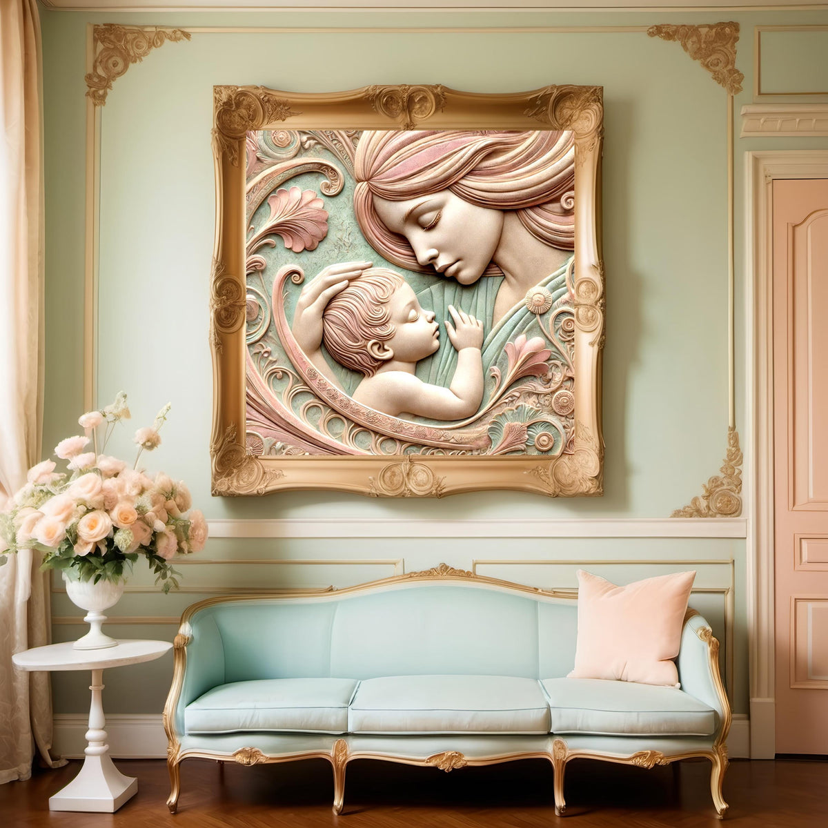 Mother and Child Cameo Art Print – Vintage Nursery Decor (Digital Download)