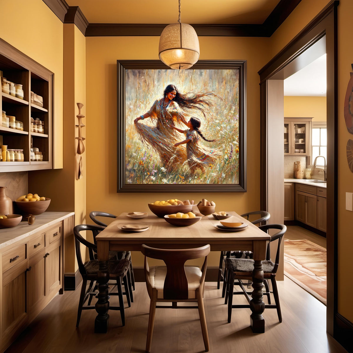 Mother Child Dancing Art Print: Golden Prairie Oil Painting (Digital Download)