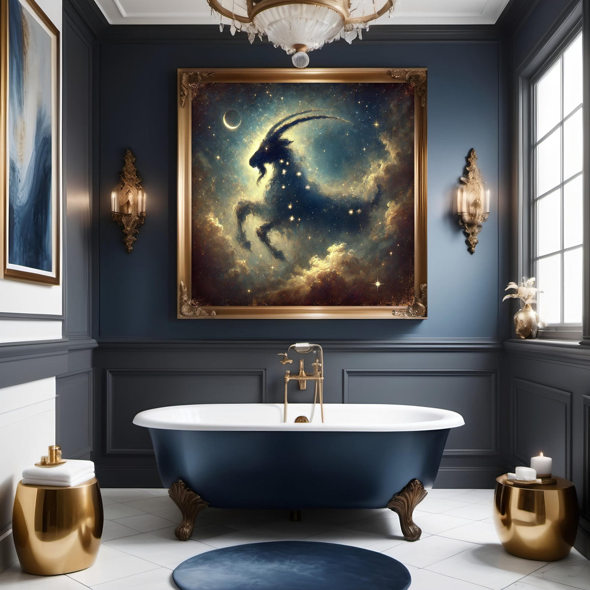 Capricorn Zodiac Constellation Art Celestial Astrology Mythology Wall Decor Night Sky Stars Digital Art