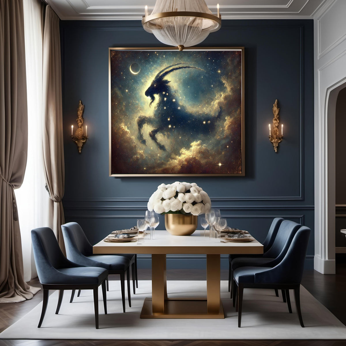 Capricorn Zodiac Constellation Art Celestial Astrology Mythology Wall Decor Night Sky Stars Digital Art