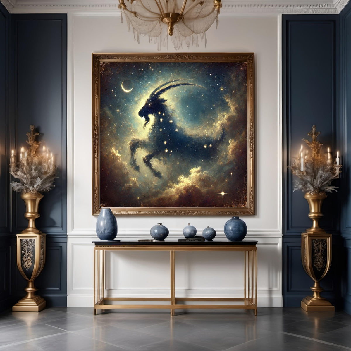 Capricorn Zodiac Constellation Art Celestial Astrology Mythology Wall Decor Night Sky Stars Digital Art