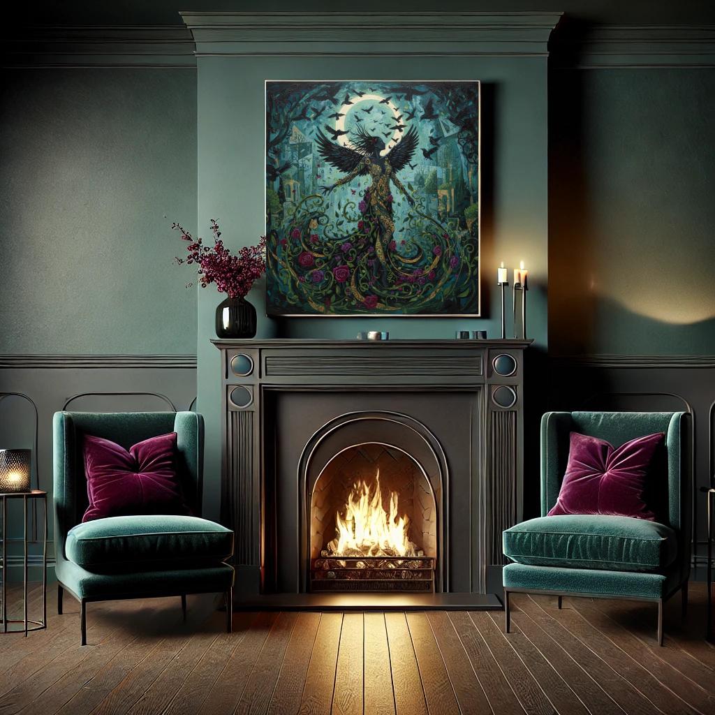 Morrigan Dark Forest Goddess Art: Moonlit Nature Spirit, Gothic Botanical Print (Digital Download)