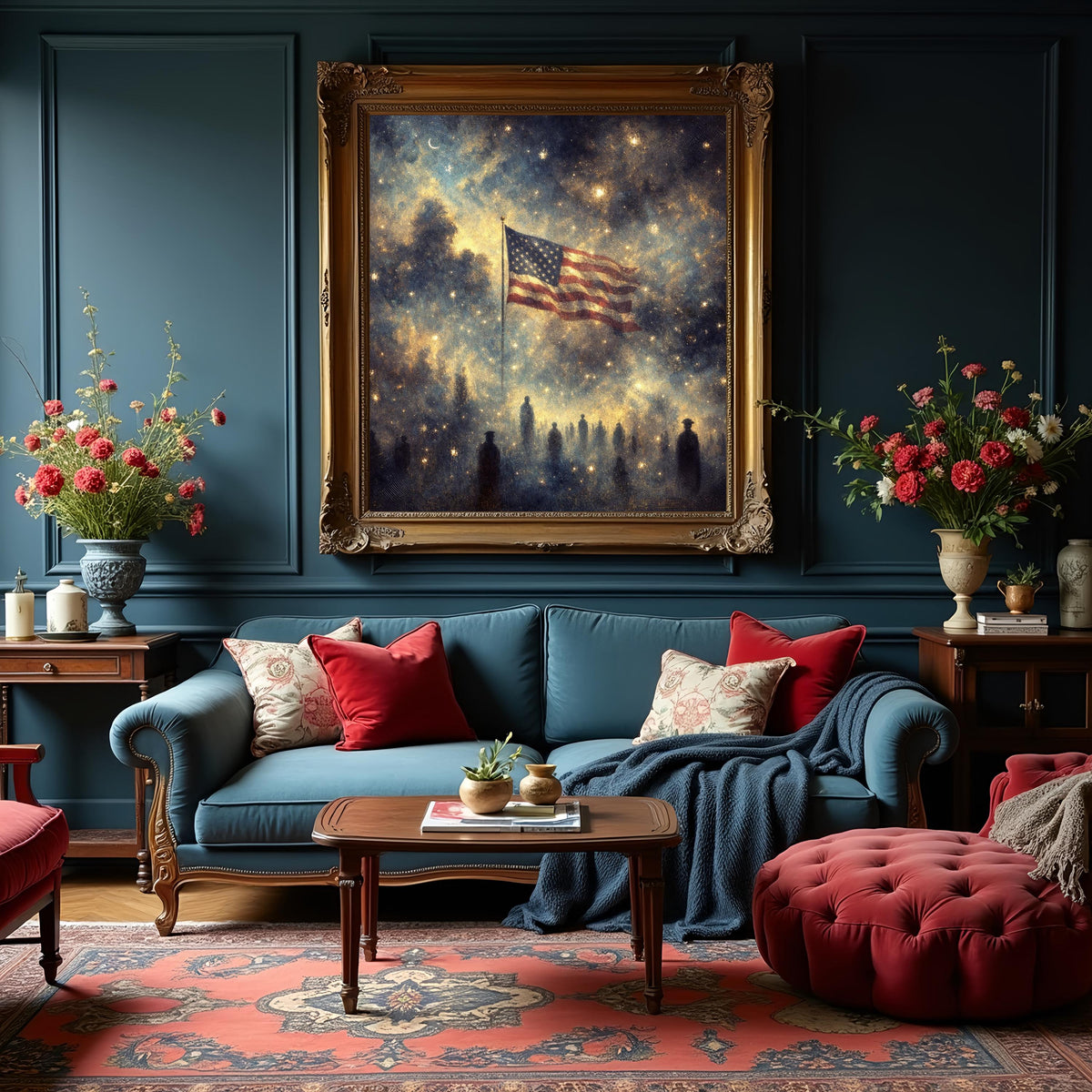 American Flag Celestial Art Print: Oil Painting Style Patriotic Wall Decor (Digital Download)
