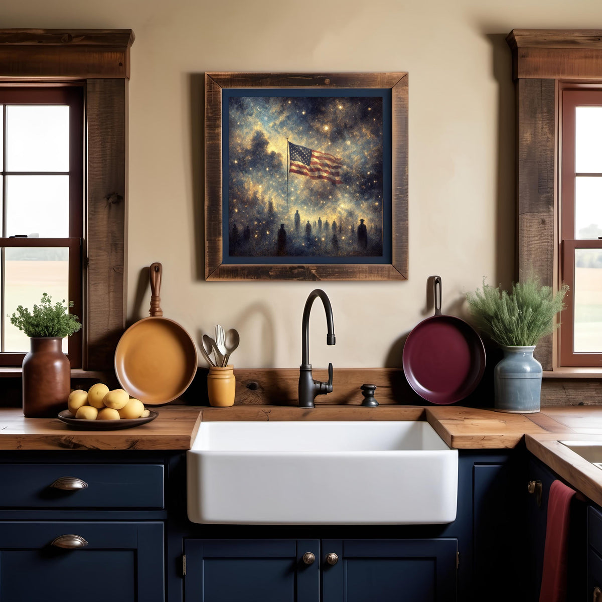 American Flag Celestial Art Print: Oil Painting Style Patriotic Wall Decor (Digital Download)