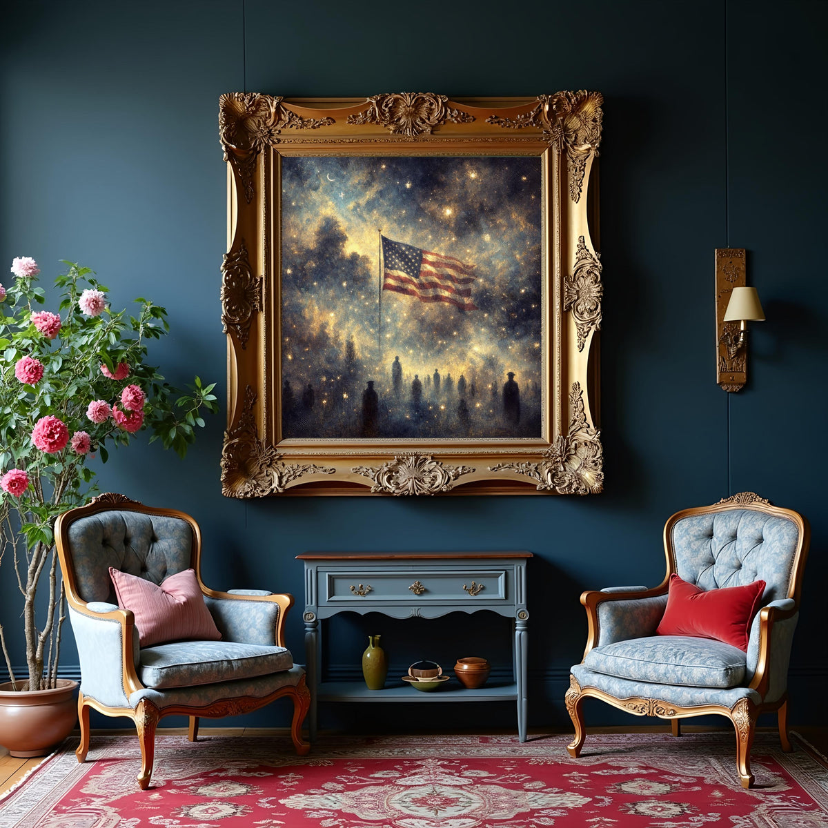 American Flag Celestial Art Print: Oil Painting Style Patriotic Wall Decor (Digital Download)