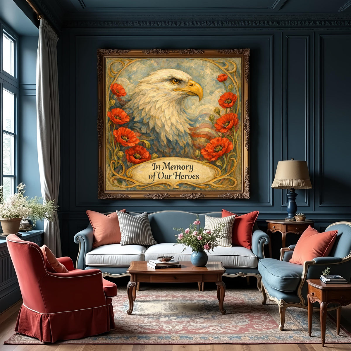 Patriotic Eagle Poppy Oil Painting Remembrance Art (Digital Download)