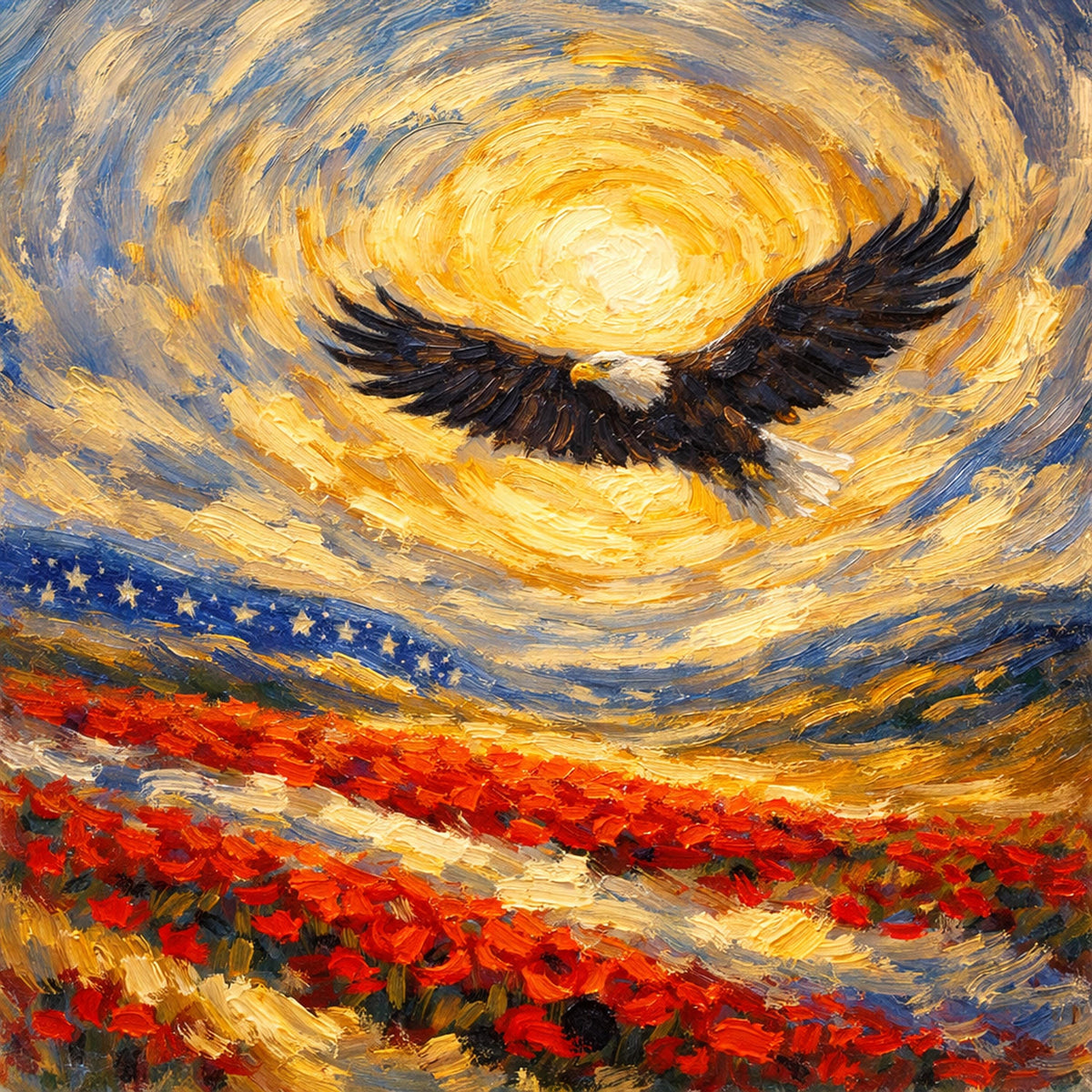 American Eagle Poppy Field Oil Painting (Digital Download)