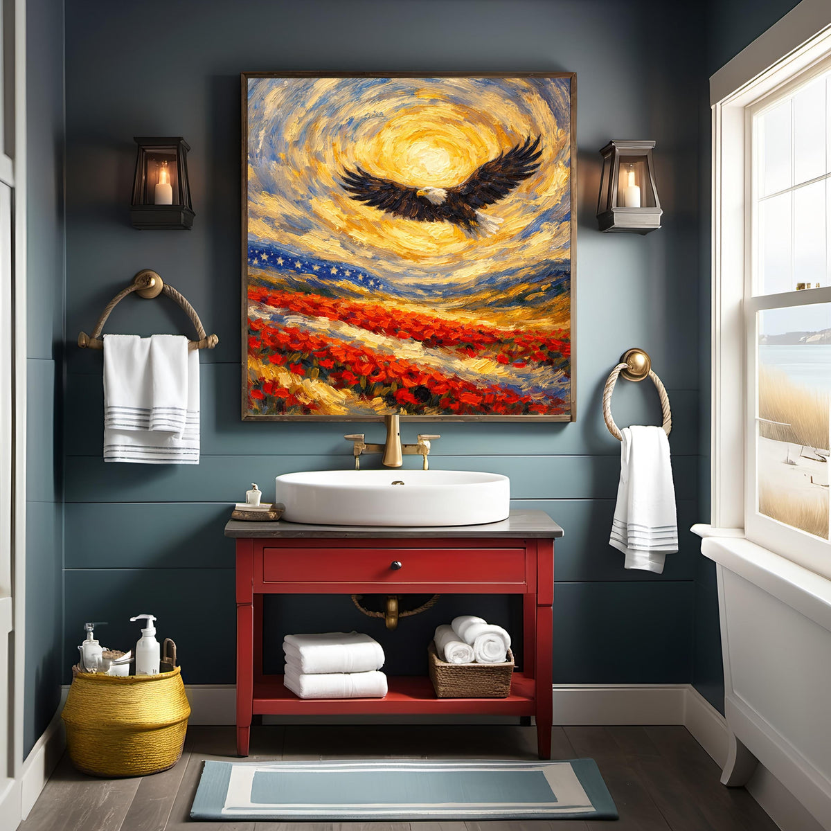 American Eagle Poppy Field Oil Painting (Digital Download)