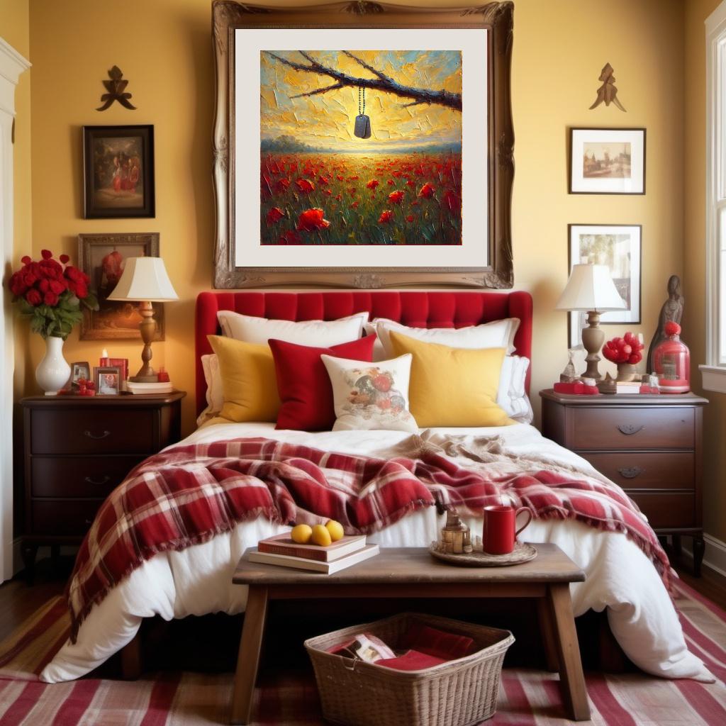 Poppy Field Sunset Oil Painting: Dog Tags Remembrance Wall Decor (Digital Art Download)