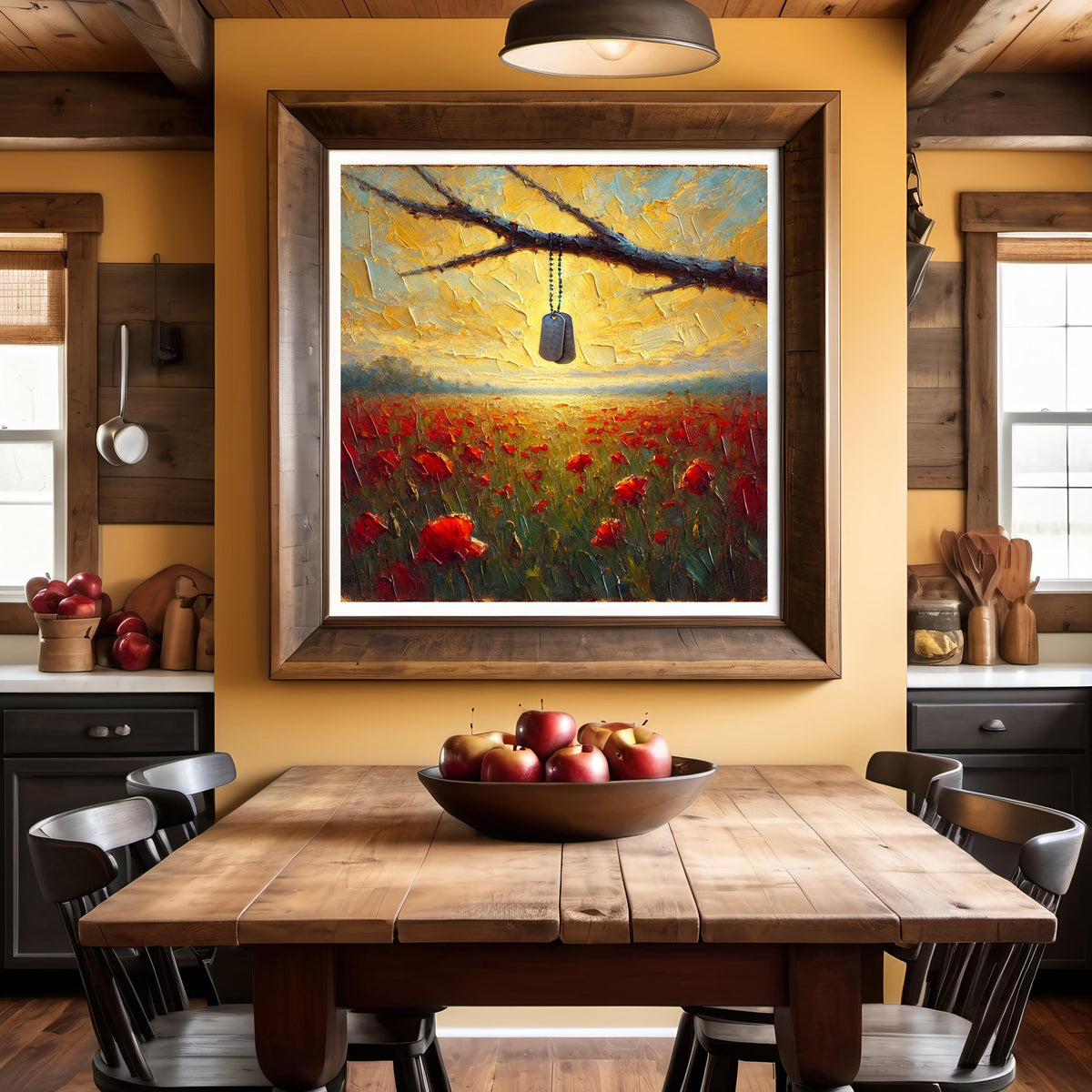 Poppy Field Sunset Oil Painting: Dog Tags Remembrance Wall Decor (Digital Art Download)