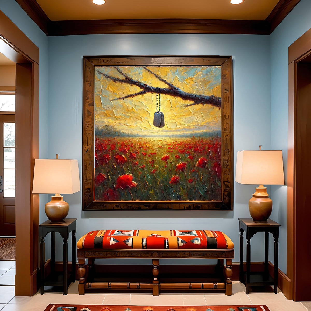 Poppy Field Sunset Oil Painting: Dog Tags Remembrance Wall Decor (Digital Art Download)