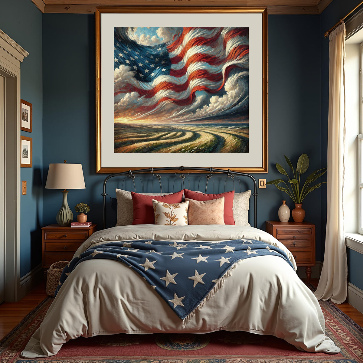 American Flag Sky Landscape Oil Painting (Digital Download) – Patriotic Americana Artwork
