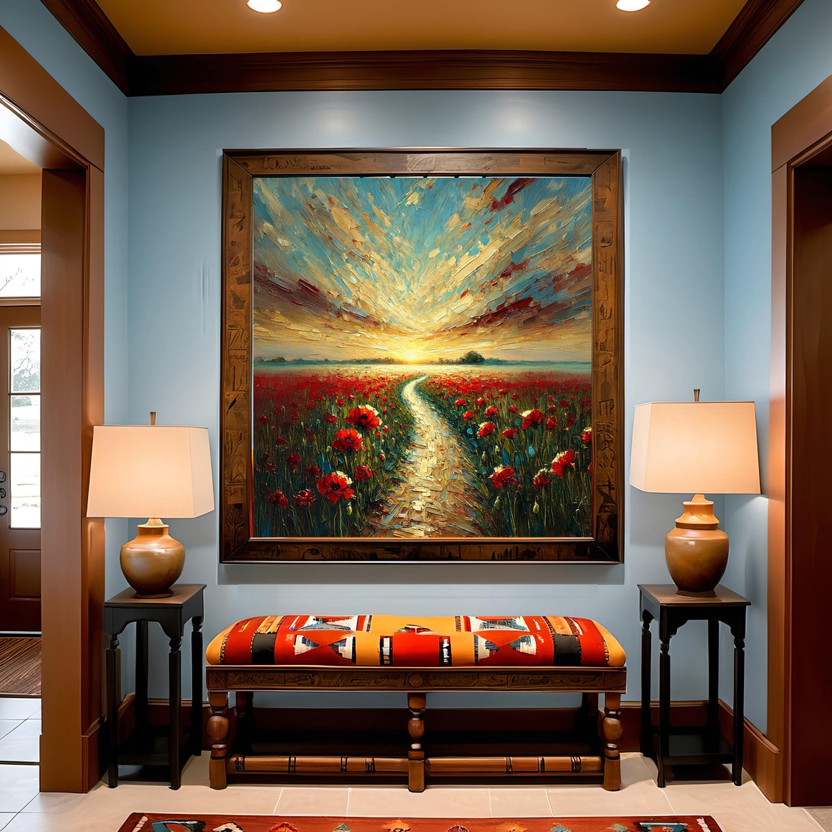Poppy Field Sunrise Oil Painting: Memorial Day Path (Digital Download)