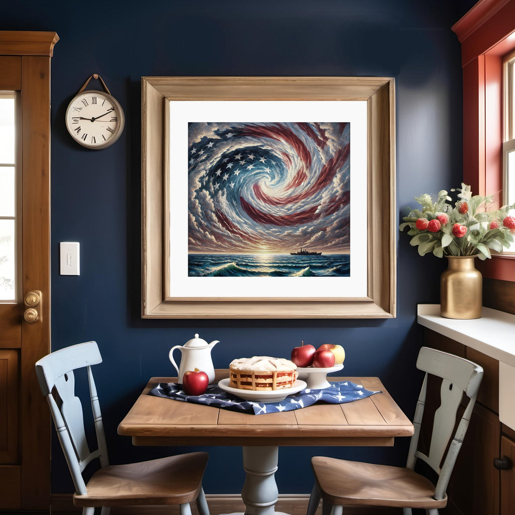 American Flag Ocean Storm Naval Ship Oil Painting (Digital Download)