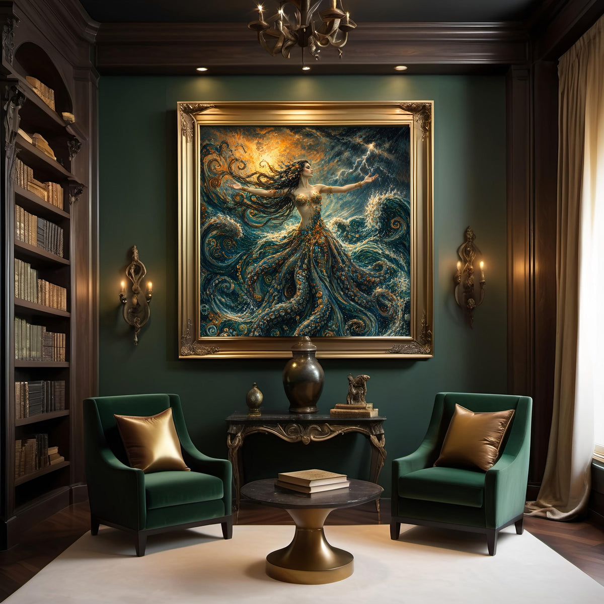 Ocean Goddess Storm Fantasy Oil Painting Mermaid Wall Decor (Digital Download)