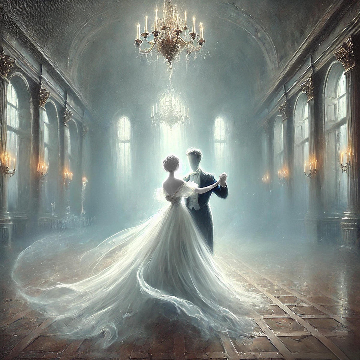 Ghostly Ballroom Dance Digital Art Print: Gothic Romance Halloween Decor (Instant Download)