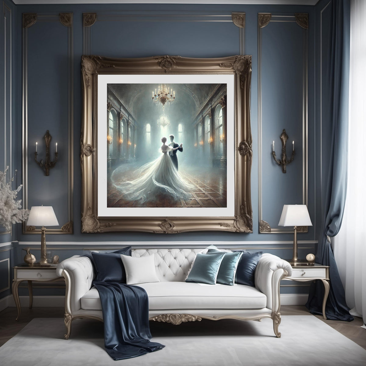 Ghostly Ballroom Dance Digital Art Print: Gothic Romance Halloween Decor (Instant Download)
