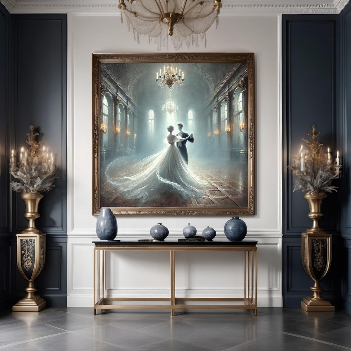 Ghostly Ballroom Dance Digital Art Print: Gothic Romance Halloween Decor (Instant Download)