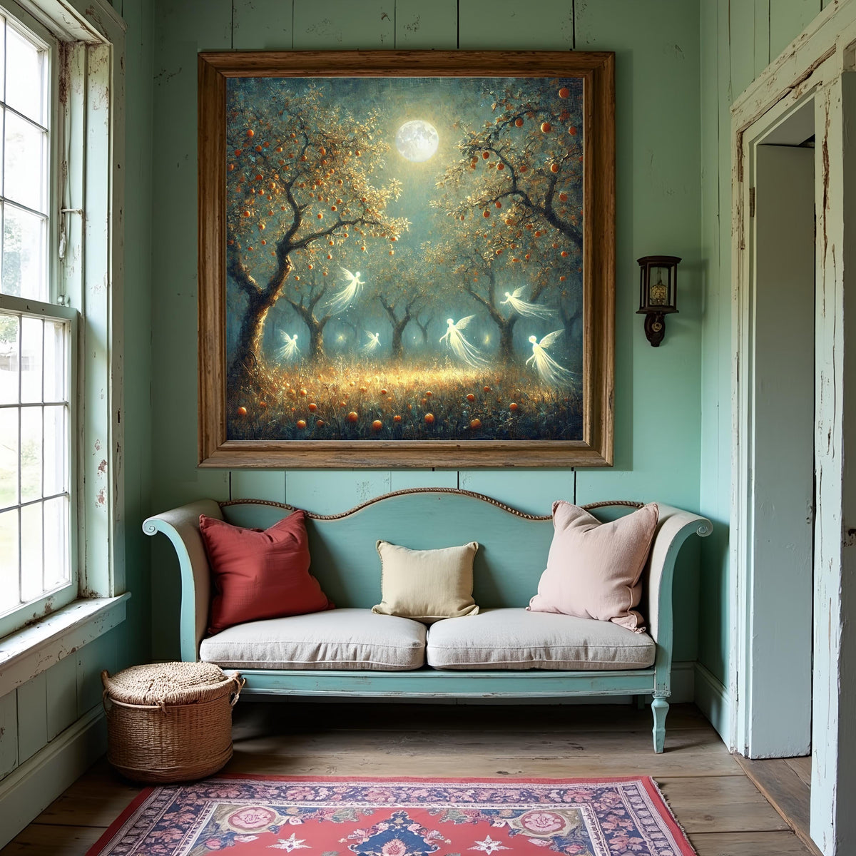 Moonlit Orchard Fairies Print: Vintage Oil Painting Fantasy Autumn Wall Decor (Digital Download)