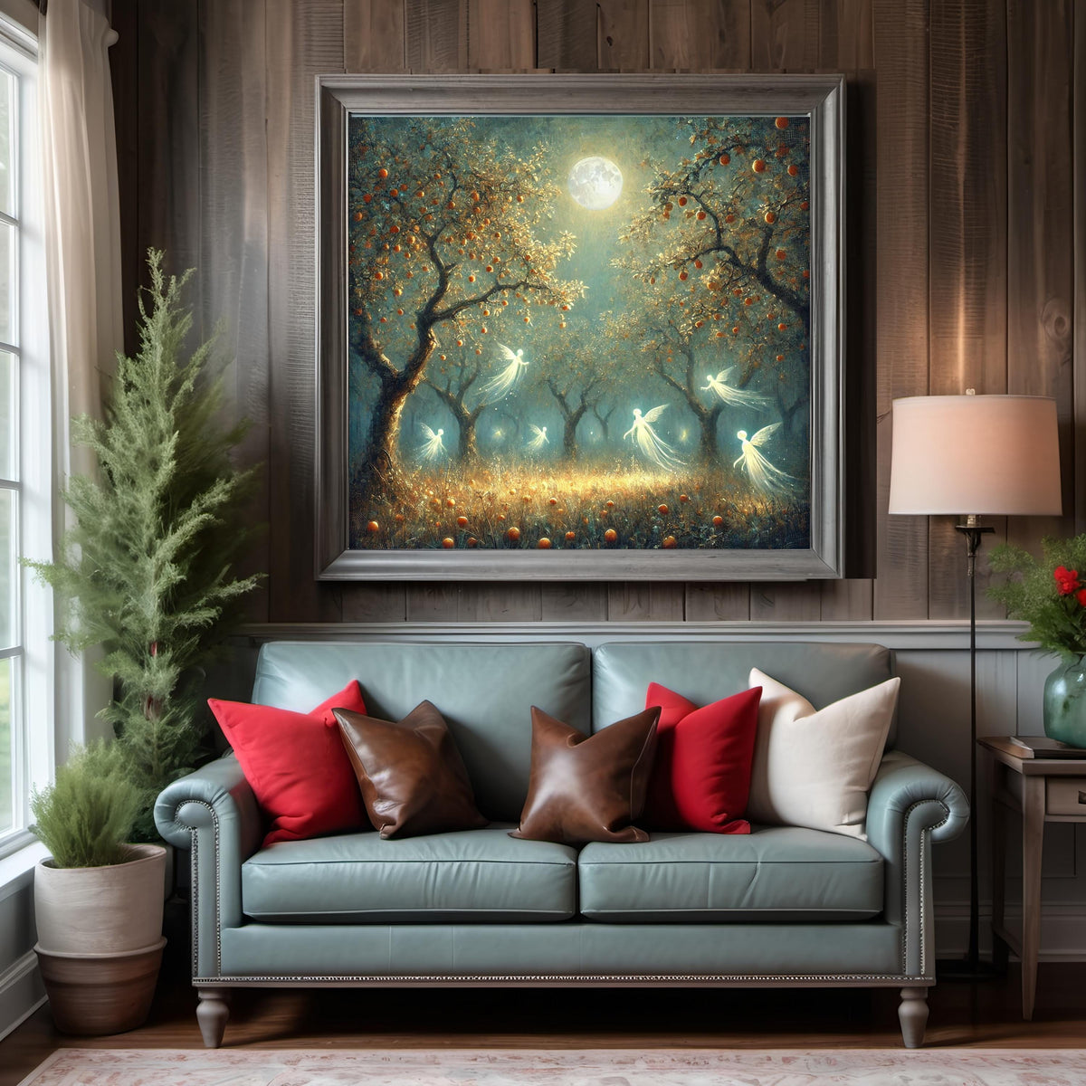 Moonlit Orchard Fairies Print: Vintage Oil Painting Fantasy Autumn Wall Decor (Digital Download)
