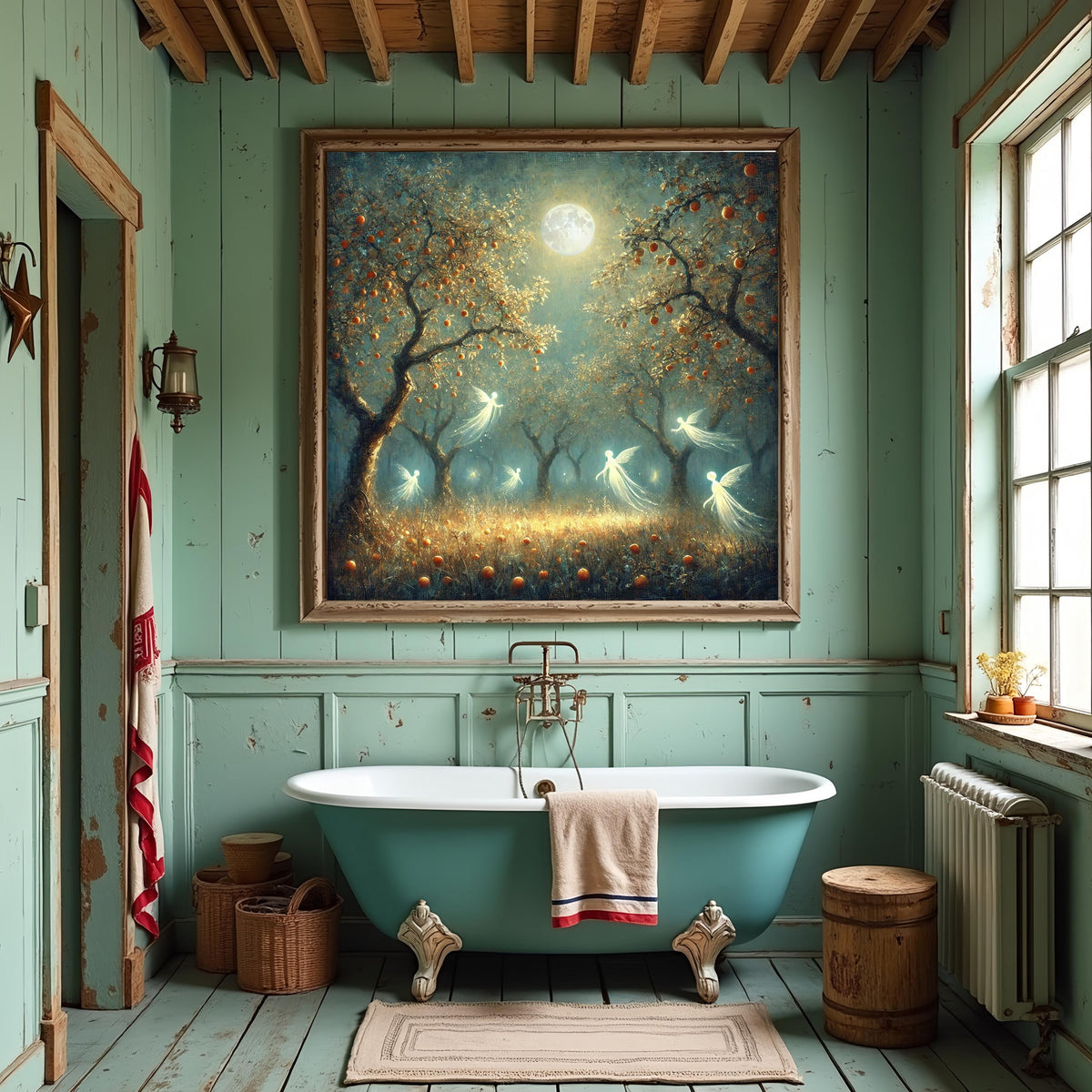 Moonlit Orchard Fairies Print: Vintage Oil Painting Fantasy Autumn Wall Decor (Digital Download)
