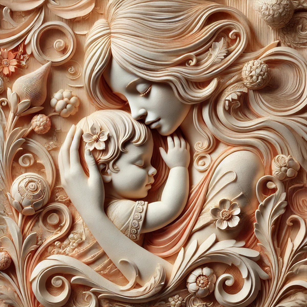 Sculpted Mother and Child Art: Ivory Relief Style, Elegant Nursery Decor (Digital Download)