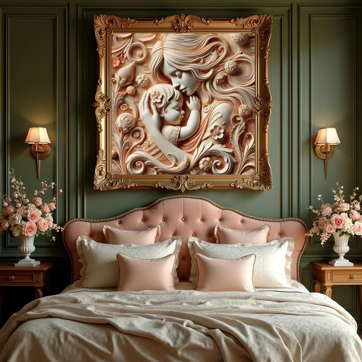 Sculpted Mother and Child Art: Ivory Relief Style, Elegant Nursery Decor (Digital Download)