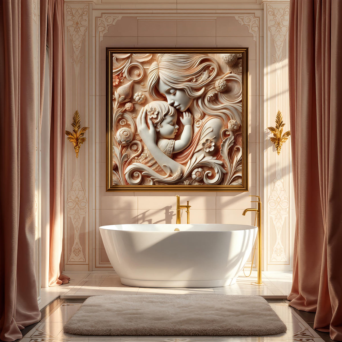 Sculpted Mother and Child Art: Ivory Relief Style, Elegant Nursery Decor (Digital Download)