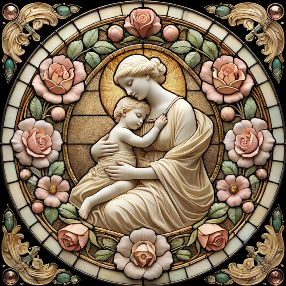 Stained Glass Mother and Child Art – Religious Nursery Decor (Digital Download)