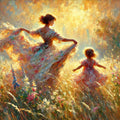 Impressionist Oil Painting Print: Mother and Child in Field (Digital Download)