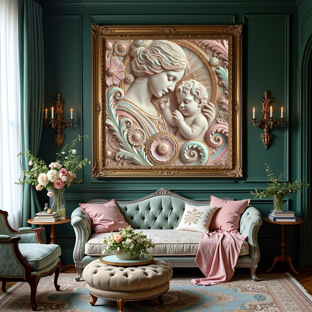 Sculpted Mother and Child Relief Art (Digital Download) – Ornate Heirloom Style Wall Decor