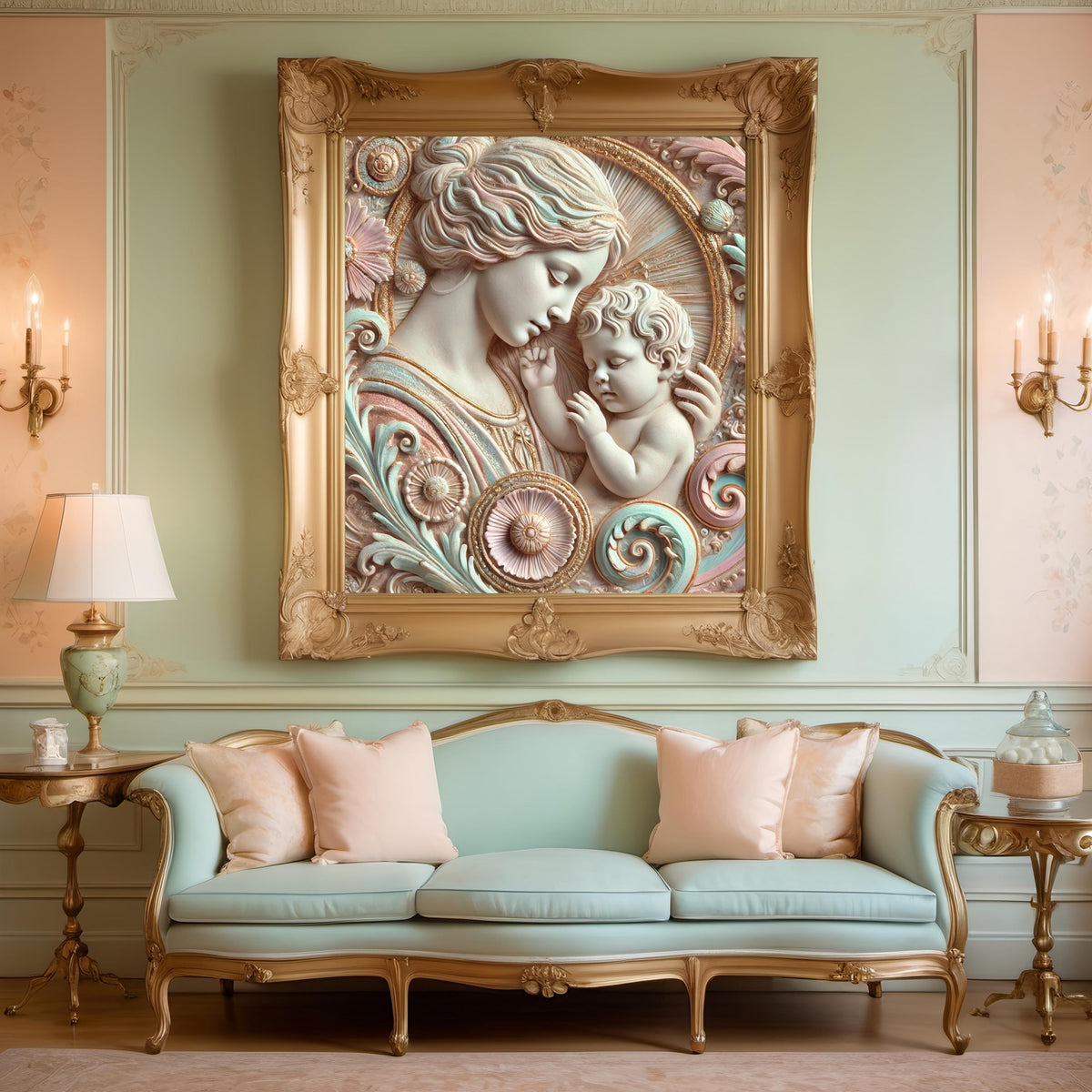 Sculpted Mother and Child Relief Art (Digital Download) – Ornate Heirloom Style Wall Decor