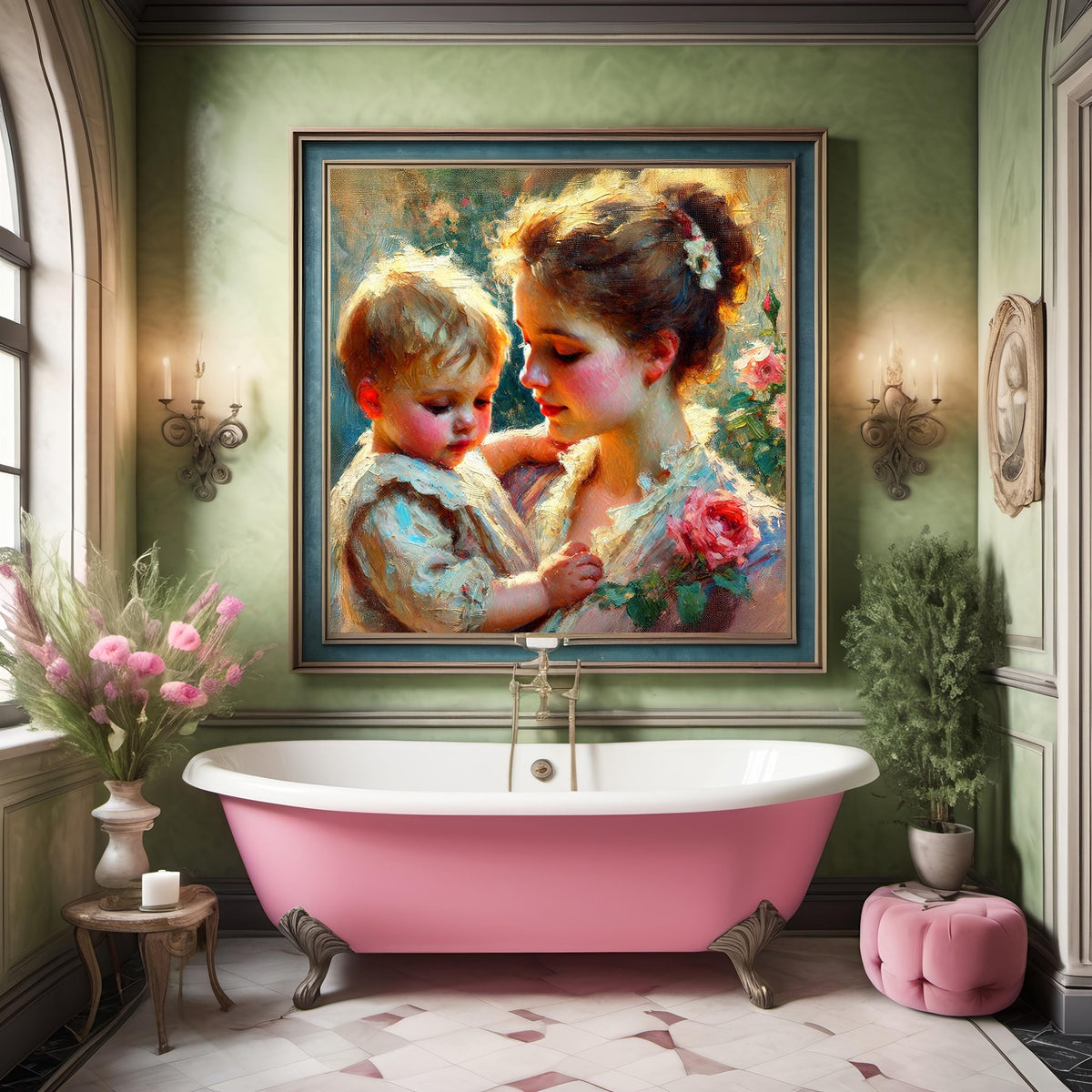 Mother and Child Oil Painting Nursery Art (Digital Download)