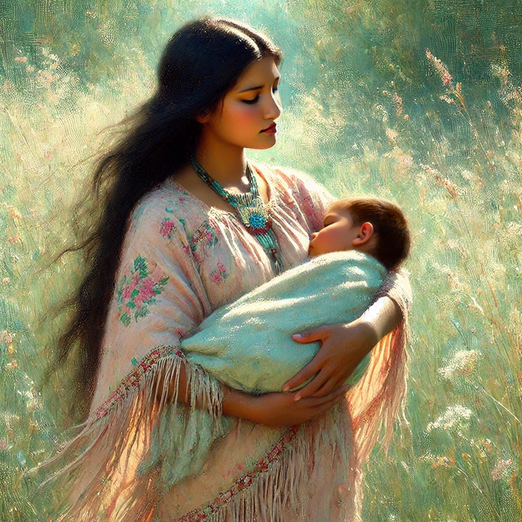 Mother and Baby Oil Painting Print – Boho Nursery Wall Art (Digital Download)