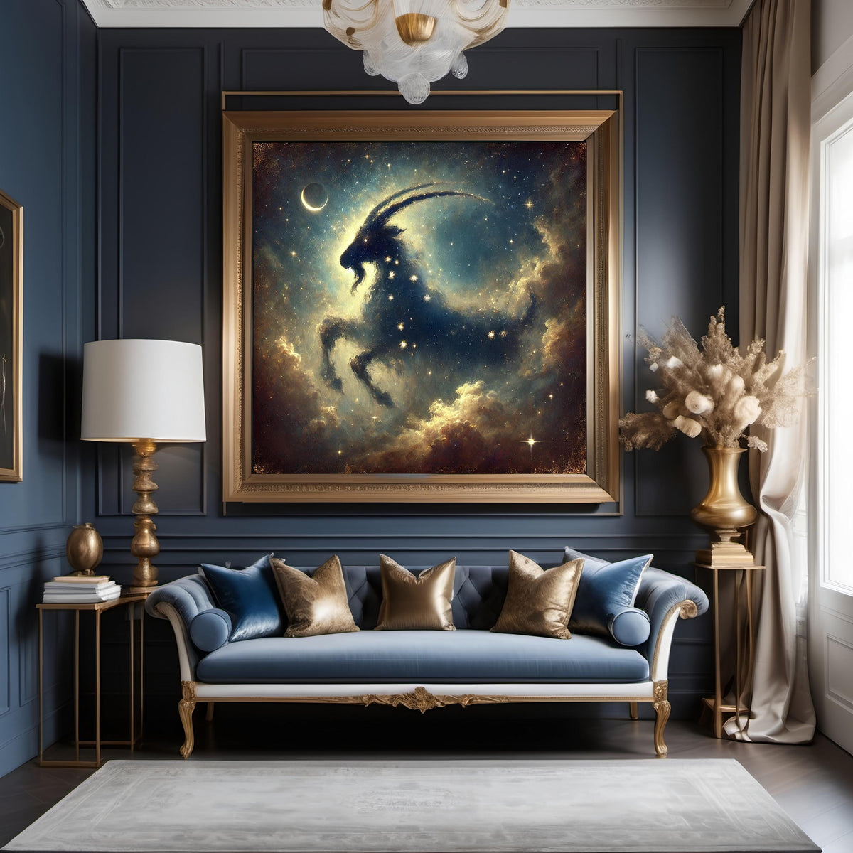 Capricorn Zodiac Constellation Art Celestial Astrology Mythology Wall Decor Night Sky Stars Digital Art