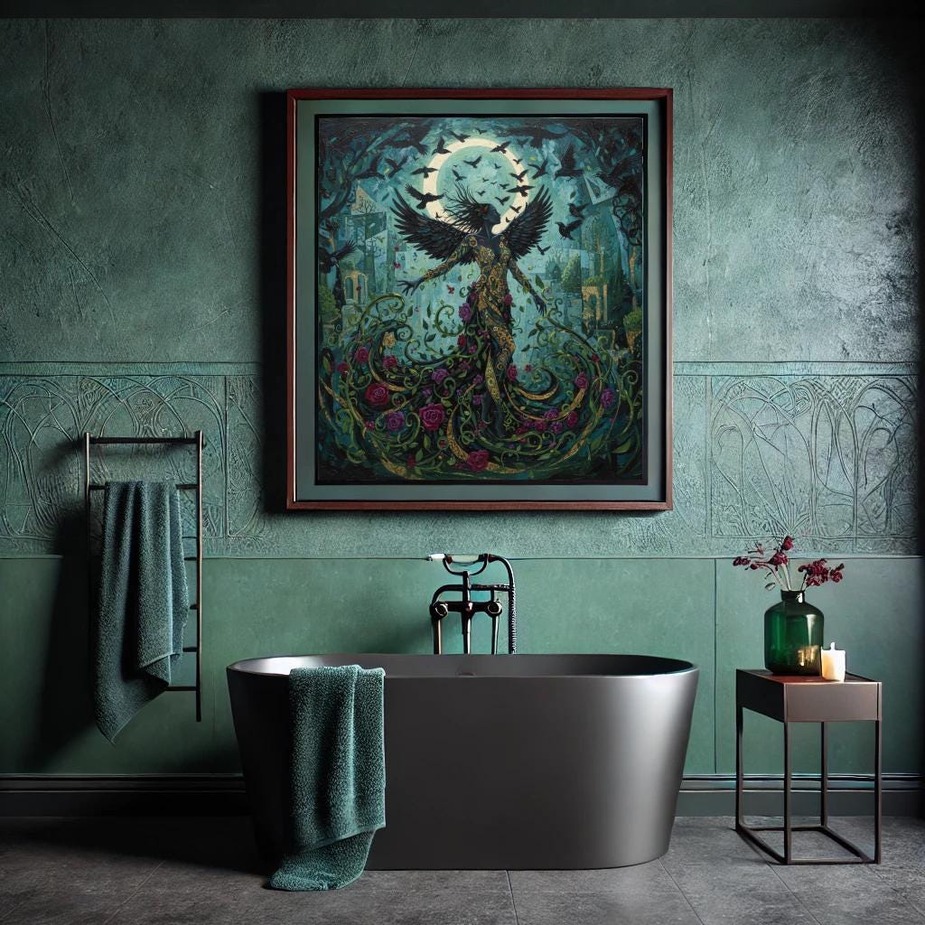 Morrigan Dark Forest Goddess Art: Moonlit Nature Spirit, Gothic Botanical Print (Digital Download)