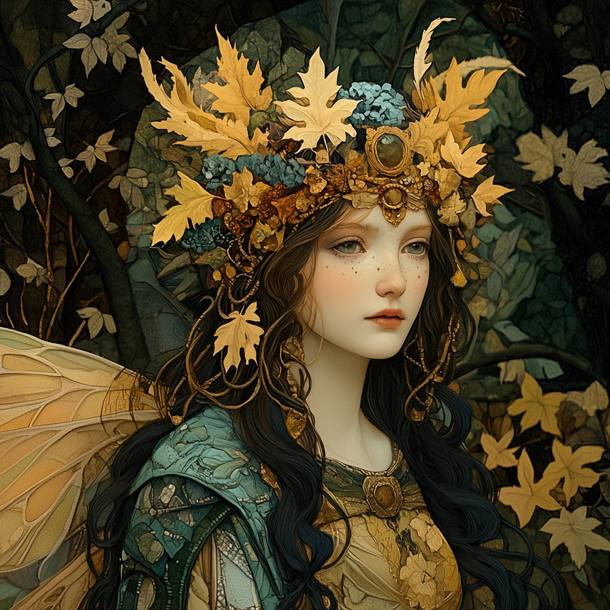 Klimt Inspired Forest Fairy Art Nouveau Print (Digital Download)