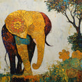 Golden Elephant Oil Painting Print: Klimt Inspired Whimsical Boho Wall Art (Digital Download)