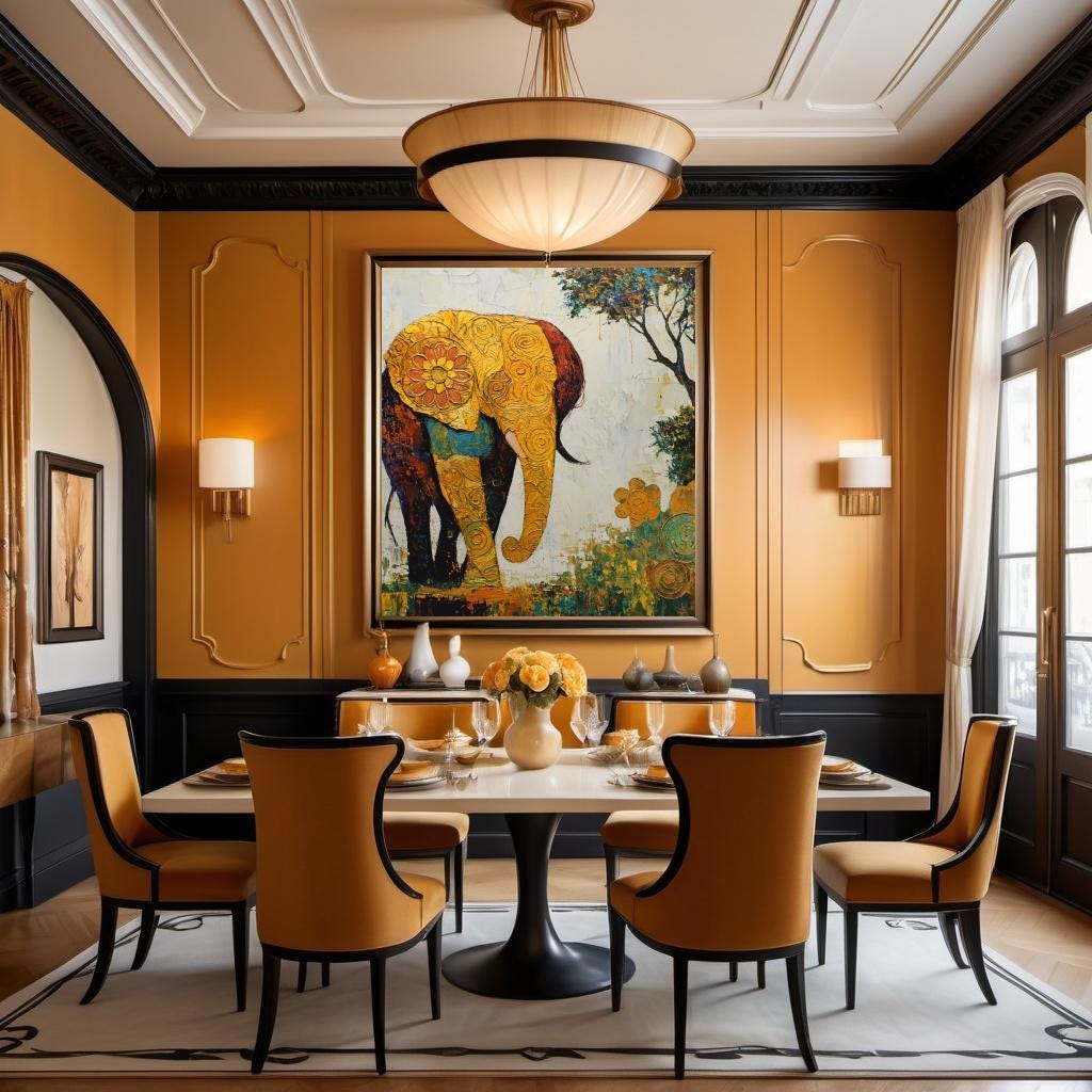 Golden Elephant Oil Painting Print: Klimt Inspired Whimsical Boho Wall Art (Digital Download)