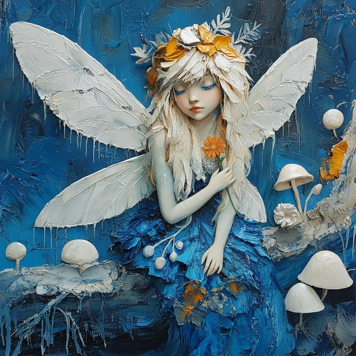 Bluebell Frost Fairy Oil Painting Whimsical Wall Art (Digital Download)