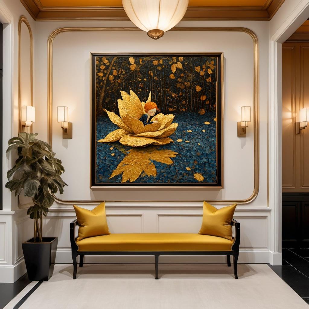 Golden Bloom Fairy Painting: Twilight Fantasy Wall Art (Digital Download)