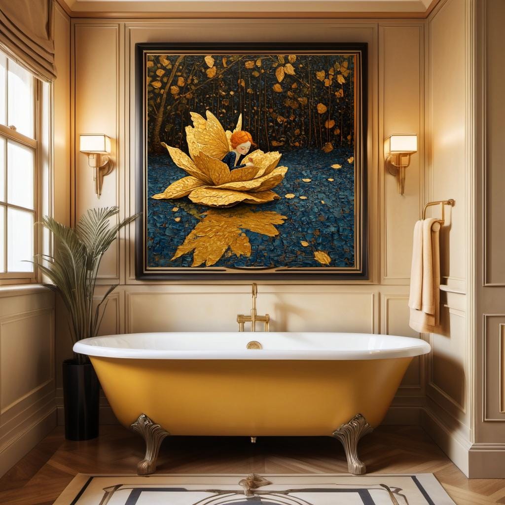 Golden Bloom Fairy Painting: Twilight Fantasy Wall Art (Digital Download)