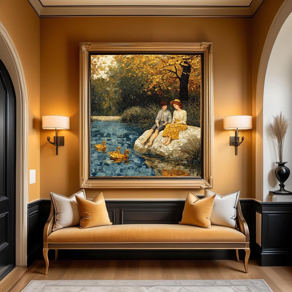 Vintage River Scene Children Oil Painting Print – Nostalgic Summer Wall Art (Digital Download)