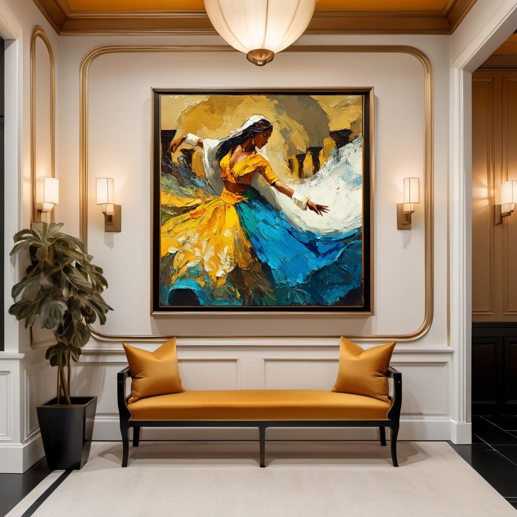 Klimt Inspired Impasto Oil Painting: Colorful Dancer Figure (Digital Download)