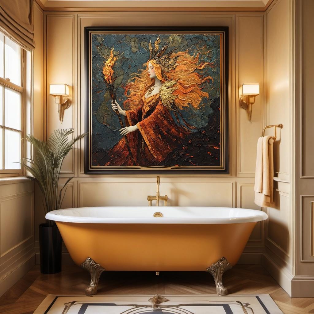 Klimt Inspired Fire Goddess Digital Painting (Digital Download) – Fantasy Wall Art