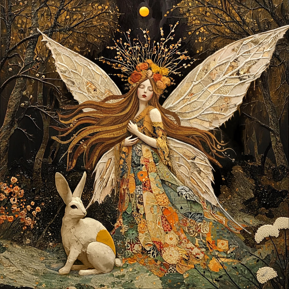 Woodland Moon Fairy Print: Klimt Inspired Enchanted Forest Fairy Wall Decor (Digital Art Download)