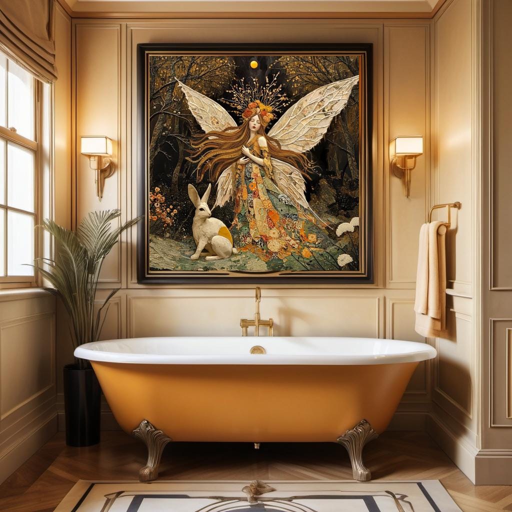 Woodland Moon Fairy Print: Klimt Inspired Enchanted Forest Fairy Wall Decor (Digital Art Download)